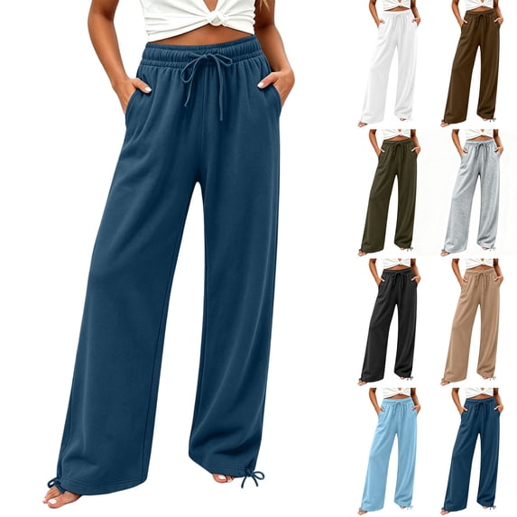Womens Fleece Wide Leg Sweatpants High Waisted Athletic Sweat Pants Winter Baggy Workout Pant with Pockets