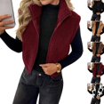 thumbnail image 1 of Womens Fleece Zip Up Vest Stand Collar Sleeveless Cropped Sherpa Waistcoat Casual Outerwear Layering Jacket for Fall Winter Daily Commute Outing,L,Wine, 1 of 7