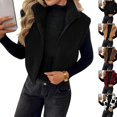 thumbnail image 1 of Womens Fleece Zip Up Vest Stand Collar Sleeveless Cropped Sherpa Waistcoat Casual Outerwear Layering Jacket for Fall Winter Daily Commute Outing,XL,Black, 1 of 7