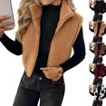 thumbnail image 1 of Womens Fleece Zip Up Vest Stand Collar Sleeveless Cropped Sherpa Waistcoat Casual Outerwear Layering Jacket for Fall Winter Daily Commute Outing,XL,Camel, 1 of 7