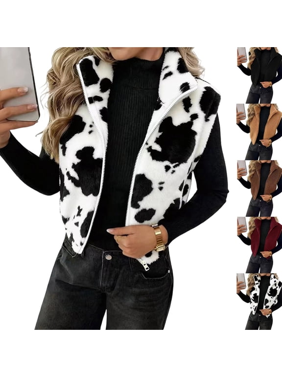Womens Fleece Zip Up Vest Stand Collar Sleeveless Cropped Sherpa Waistcoat Casual Outerwear Layering Jacket for Fall Winter Daily Commute Outing,XXL,White