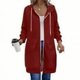 thumbnail image 1 of Womens Fleece Zipper Jackets Hooded Pocket Long Sleeved Casual Loose Solid Color Knee Length Long Jackets Red XXL, 1 of 6