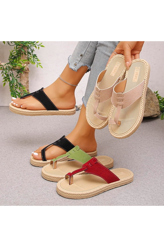 Womens Flip Flops Flat Heel Open Toe Slip-on Toe Loop Thong Casual Versatile Straps Sandals Spring Summer Comfortable Fashionable Beach Shoes