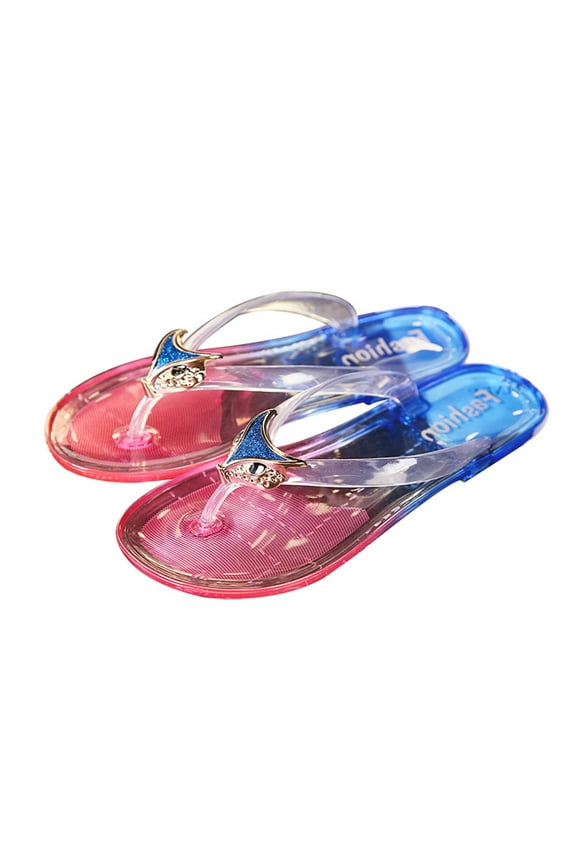 Womens Flip Flops Jelly Thong Sandals with Cute Fox Pattern Non-Slip Beach Shoes clear PVC Soft Durable