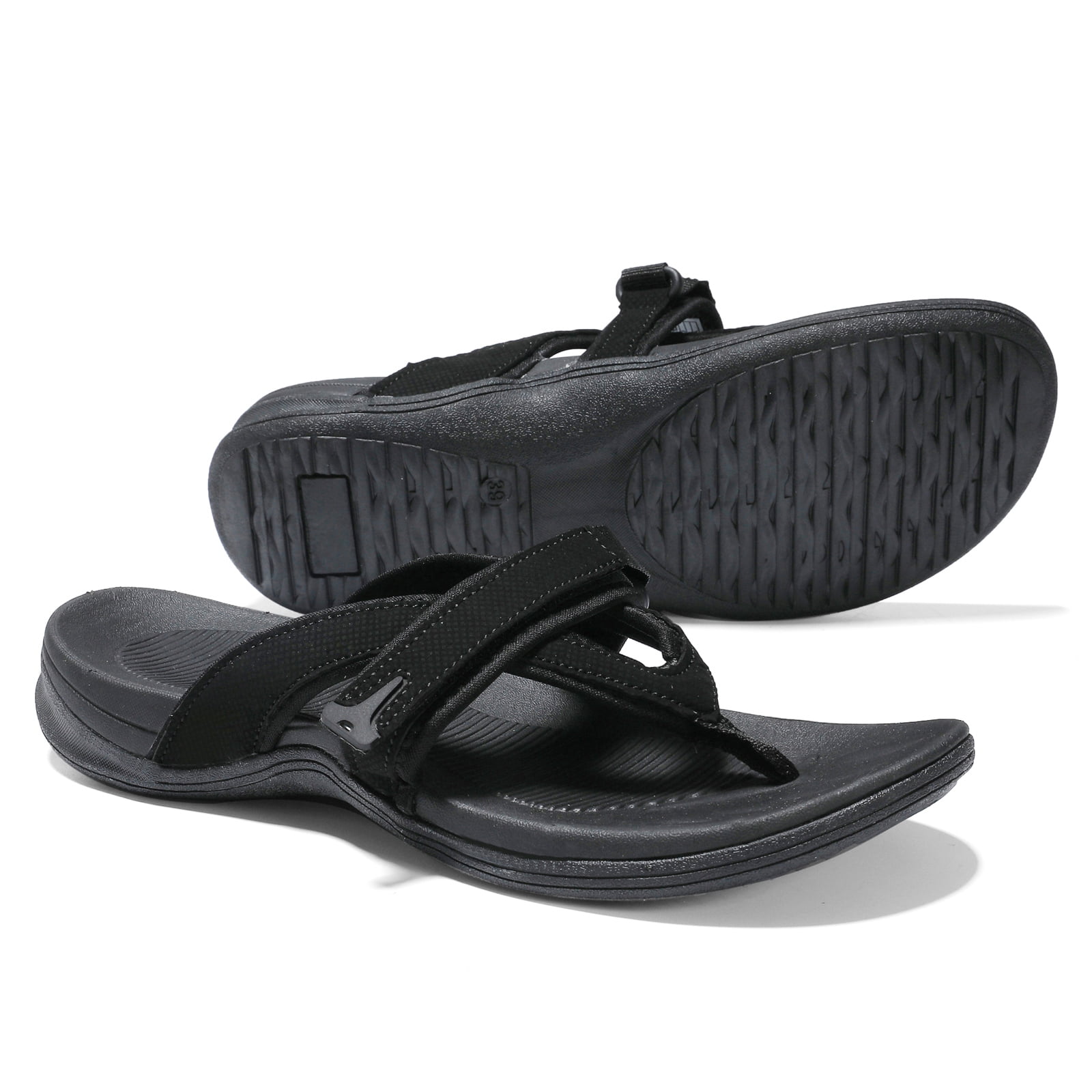 Womens Flip Flops Ladies Comfortable Walking Thong Sandals With Plantar Fasciitis Arch Support Black 8