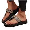 thumbnail image 1 of Womens Flip Flops Rhinestone T-Strap Platform Sandals Elegant Beaded Slip on Slides 2026 Beach Vacation Slippers Beige Size 7.5, 1 of 6