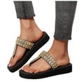 thumbnail image 1 of Womens Flip Flops Rhinestone T-Strap Platform Sandals Elegant Beaded Slip on Slides 2026 Beach Vacation Slippers Gold Size 7, 1 of 6