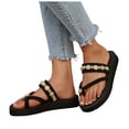 thumbnail image 1 of Womens Flip Flops Rhinestone T-Strap Platform Sandals Elegant Beaded Slip on Slides 2026 Beach Vacation Slippers Khaki Size 8.5, 1 of 6
