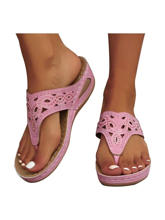 Womens Flip Flops Slip On Lightweight Athletic Thong Sandals Comfortable Beach Slippers Hollow Rhinestone Summer Casual Beach Slippers