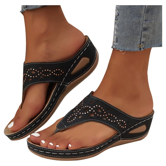 Womens Flip Flops Slip On Lightweight Athletic Thong Sandals Comfortable Beach Slippers Hollow Rhinestone Summer Casual Beach Slippers