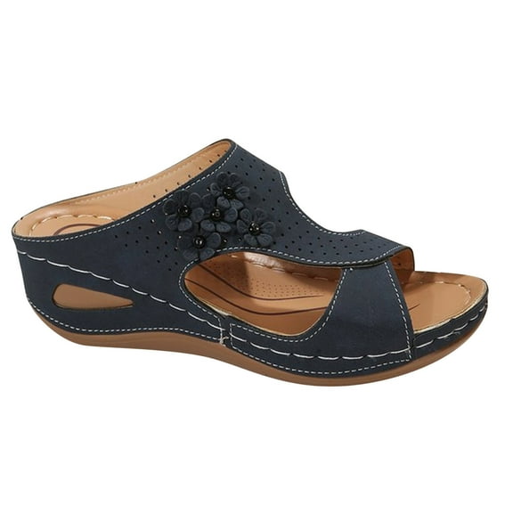 Womens Flip Flops Walking Lightweight Fashion Orthotic Thick Cushion Sandals With Comfortable Arch-Support, Navy 9.5