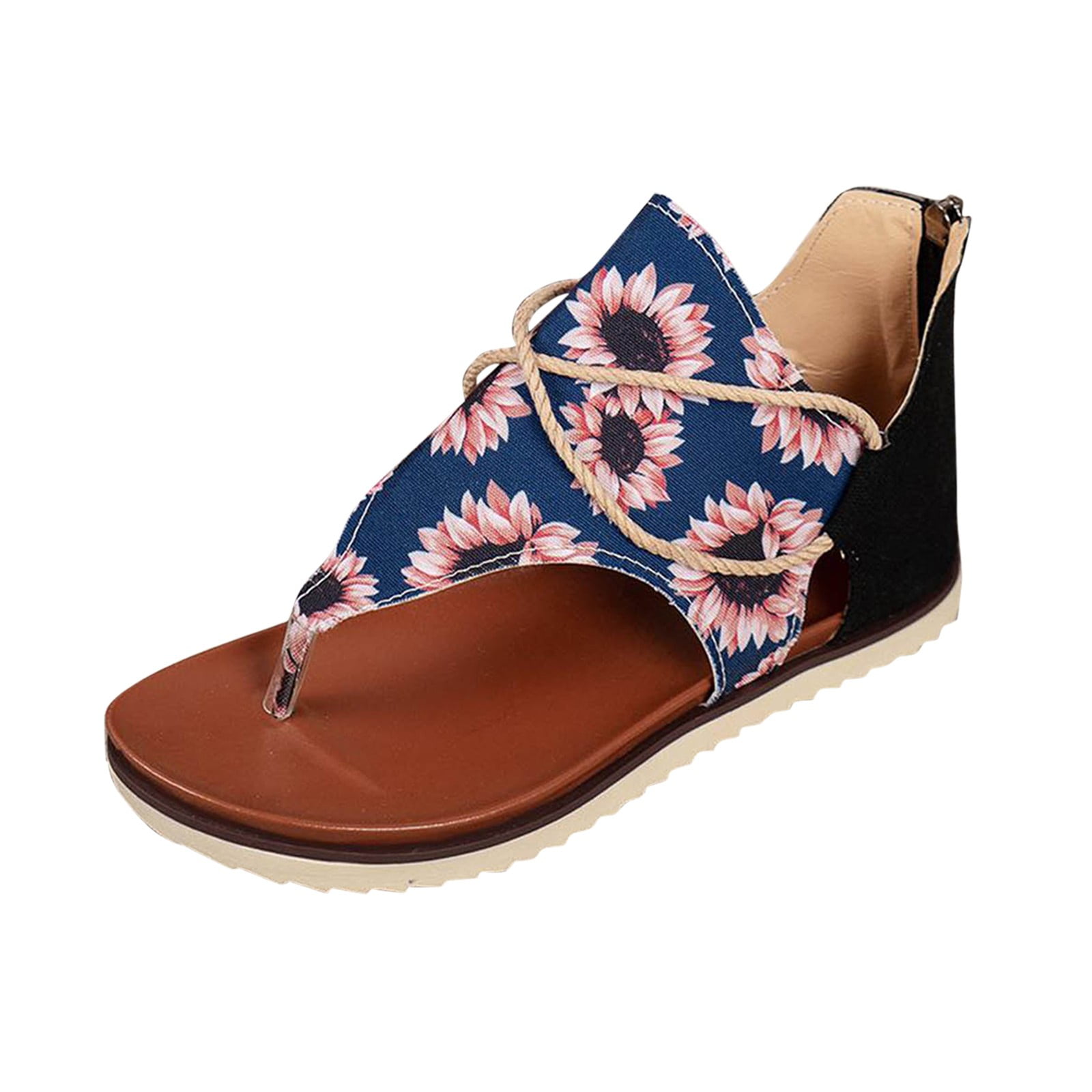 Flat Sandals for Women Fashion New Chrysanthemum Print Flat Comfortable ...