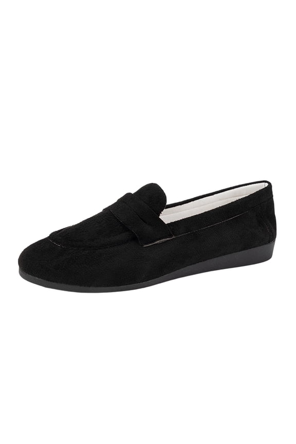 Womens Flock Slip-On Loafers | Breathable Lightweight Penny Loafers for Women | Comfortable Round Toe Flat Shoes with Non-Slip Wedge Sole, Black,Size 5.5