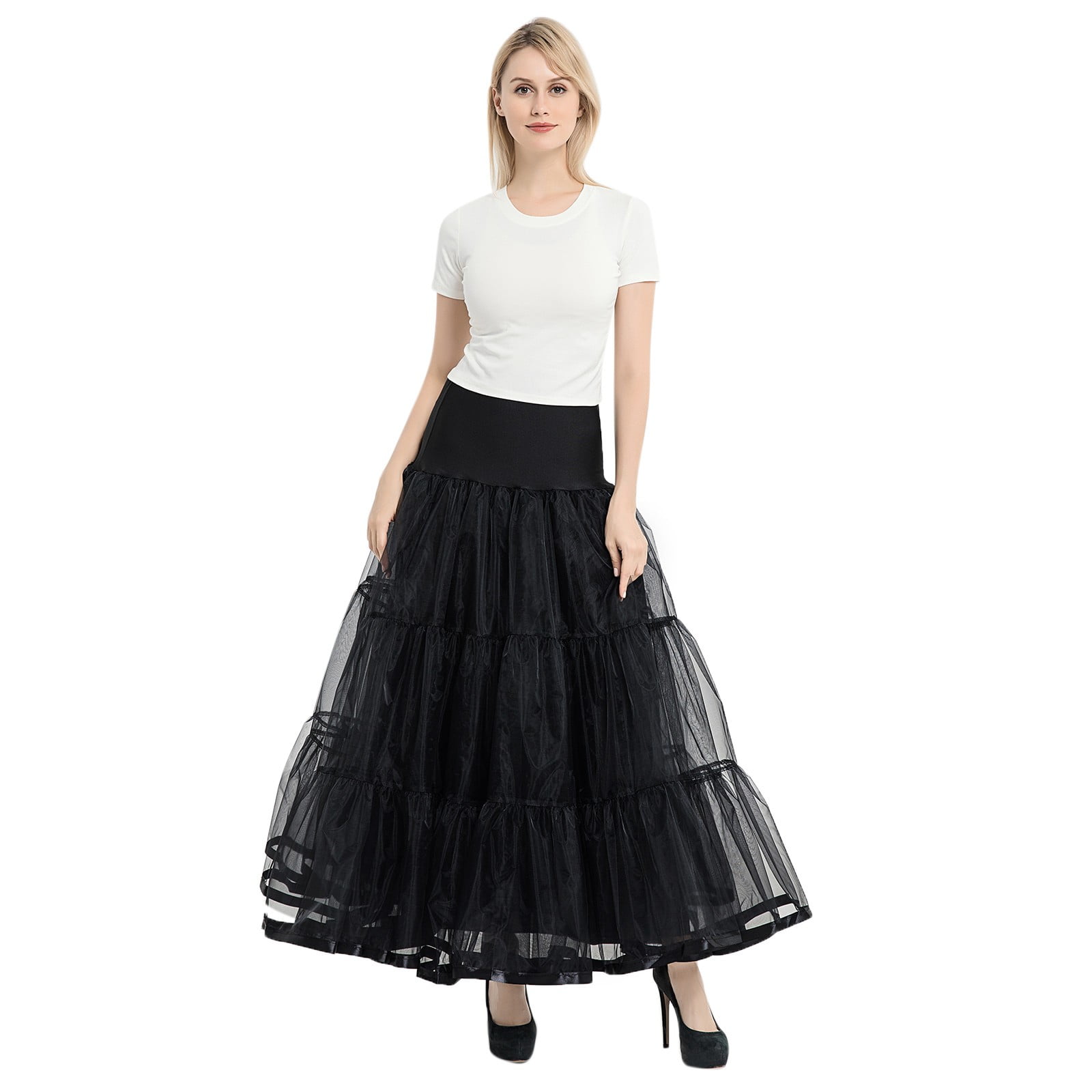 Women Crinoline Petticoat A-line 12 Hoop Skirt Slips Long Underskirt