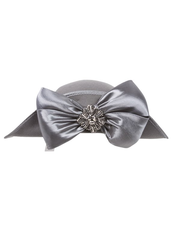 Womens Floppy Curved Hat w/ Giant Bow - Grey