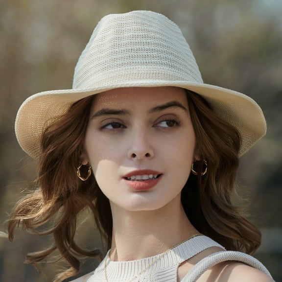 Womens Floppy Straw Sun Hat Foldable Packable Wide Brim Summer Beach Hat Crochet Bucket Hat