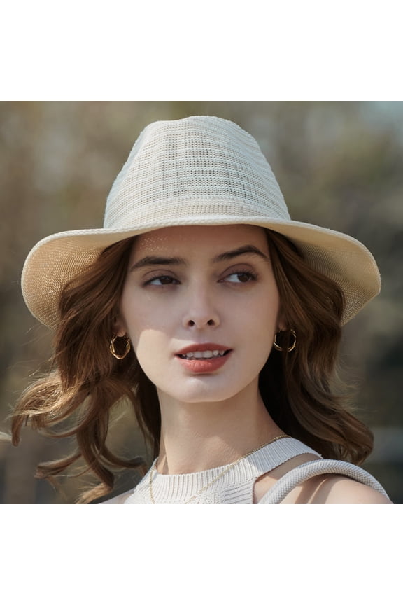 Womens Floppy Straw Sun Hat Foldable Packable Wide Brim Summer Beach Hat Crochet Bucket Hat