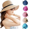 thumbnail image 1 of Womens Floppy Straw Sun Hat Foldable Wide Brim Beach Summer Headwear, 1 of 3