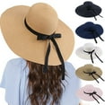 thumbnail image 1 of Womens Floppy Summer Sun Beach Straw Hat, Foldable Wide Brim Hats with Bowknot UPF50, 1 of 7