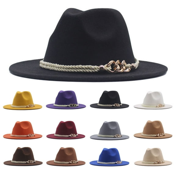 Womens Floppy Wide Brim Wool Fedora Hat With Buckle Panama Style
