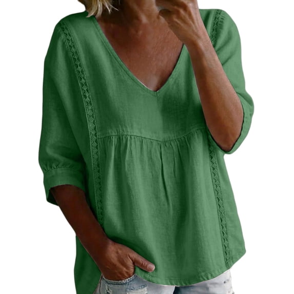 Womens Floral Babydoll Tops,Beach Vacation Blouses Crewneck Short Sleeve Shirts Office Work Tops Boho Floral Tops Embroidered Tops Peasant Blouses Lightweight Gauze 3/4 Sleeve Blouses XL