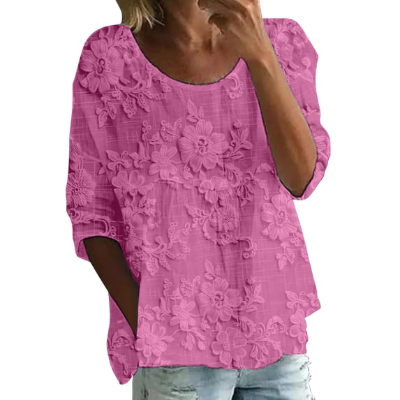 Womens Floral Babydoll Tops,Business Casual Outfits Boho Floral Tops Womens Summer Tops Lightweight Gauze 3/4 Sleeve Blouses Puff Sleeve Peplum Tops Embroidered Tops Gauze Shirts For Women 2XL
