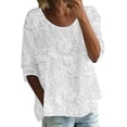 thumbnail image 1 of Womens Floral Babydoll Tops，Lace 3/4 Sleeve Flowy Tunic 3/4 Puff Sleeve Pleated Blouse Lightweight Gauze 3/4 Sleeve Blouses Puff Sleeve Peplum Tops Peplum Tops For Women Peasant Blouses 5XL, 1 of 4