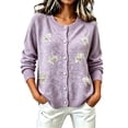 thumbnail image 1 of Womens Floral Cardigan Sweater Long Sleeve Crew Neck Button Down Coat Fashion Comfy Casual Loose Knitted Outwear (M, Purple), 1 of 5