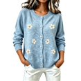 thumbnail image 1 of Womens Floral Cardigan Sweater Long Sleeve Crew Neck Button Down Coat Fashion Comfy Casual Loose Knitted Outwear (XL, Sky Blue-A), 1 of 5