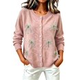 thumbnail image 1 of Womens Floral Cardigan Sweater Long Sleeve Crew Neck Button Down Coat Fashion Comfy Casual Loose Knitted Outwear (XXXL, Pink-C), 1 of 5