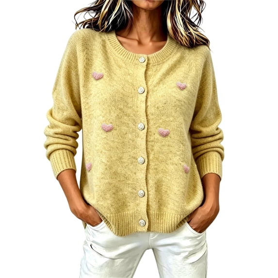 Womens Floral Cardigan Sweater Long Sleeve Crew Neck Button Down Coat Fashion Comfy Casual Loose Knitted Outwear (XXXL, Yellow-F)