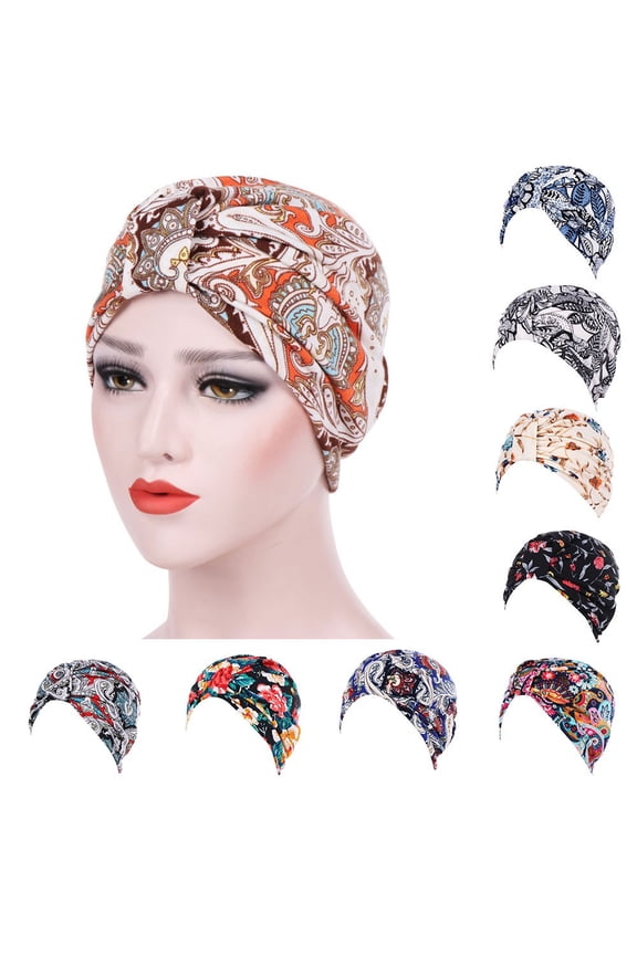Womens Floral Cotton Turban Head Scarf Stretch Headwrap for Hair Loss