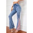 thumbnail image 1 of Womens Floral Daisy Embroidered Mid Rise Bell Bottom Flare Frayed Hem Jeans, 1 of 5