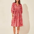 thumbnail image 1 of Womens Floral Dress Women's Fall Winter Casual Long Sleeved Solid Color Loose V Neck Fashionable Comfortable Midi Flattering Dresses to Hide Tummy Red S-2XL, 1 of 6