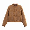thumbnail image 1 of Womens Floral Embroidered Cropped Quilted Jacket Winter Warm Button Down Puffer Jacket Coat with Pockets Brown S, 1 of 7