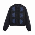 thumbnail image 1 of Womens Floral Embroidered Cropped Quilted Jacket Winter Warm Button Down Puffer Jacket Coat with Pockets, 1 of 7