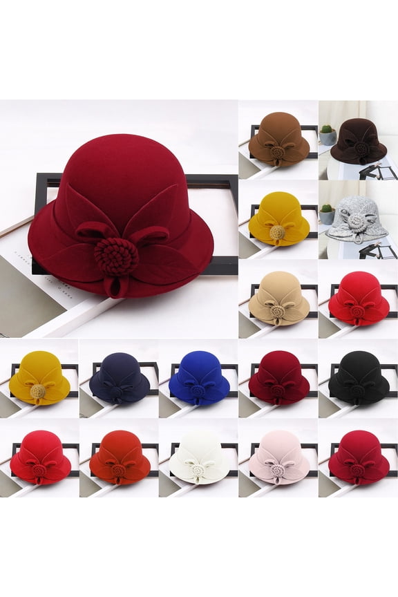 Womens Floral Embroidered Round Crown Hat Casual Fisherman Style Boater and Bowler Design for Autumn Winter