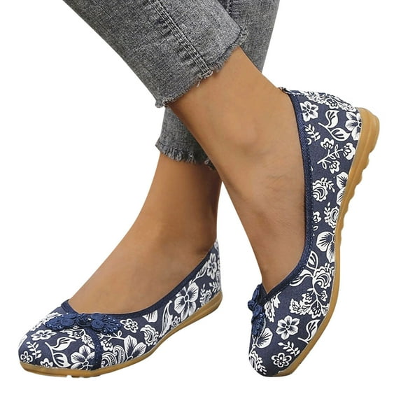 Womens Floral Flats Shoes Lace Embroideried Flats Shoes Comfortable Slip On Walking Shoes for Women
