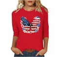 thumbnail image 1 of Womens Floral Graphic Tees 3/4 Sleeve Trendy Holiday Patriotic Tshirts Tops Independence Day Vacation Pullover Red, S, 1 of 5