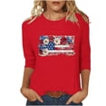 thumbnail image 1 of Womens Floral Graphic Tees 3/4 Sleeve Trendy Holiday Patriotic Tshirts Tops Independence Day Vacation Pullover Red, S, 1 of 5