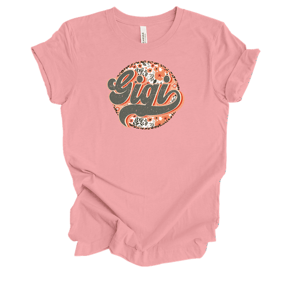 Womens Floral Groovy Vintage Mother's Day Circle Design Ladies Pink Short Sleeve T-Shirt-Gigi-3X-Large