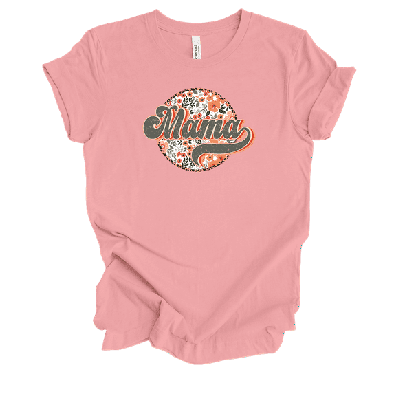 Womens Floral Groovy Vintage Mother's Day Circle Design Ladies Pink Short Sleeve T-Shirt-Mama-XX-Large