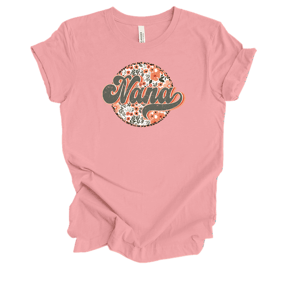 Womens Floral Groovy Vintage Mother's Day Circle Design Ladies Pink Short Sleeve T-Shirt-Nana-4X-Large