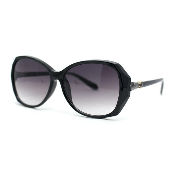 Womens Floral Jewel Hinge Dimensional Bevel Cut Butterfly Sunglasses Black - Smoke