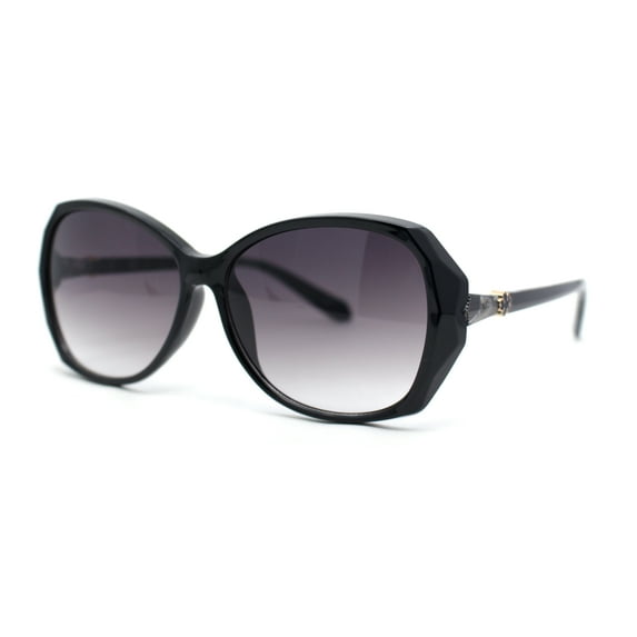 Womens Floral Jewel Hinge Dimensional Bevel Cut Butterfly Sunglasses Black - Smoke