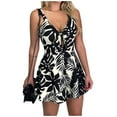 thumbnail image 1 of Womens Floral Jumpsuits Fashion Casual Cutout Bowknot Front V Neck Spaghetti Strap Fitted Wide Leg Shorts Rompers (L, White), 1 of 6