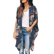 Womens Floral Kimono Cardigans Short Sleeve Draped Flowy Loose Beach Cover Up Swimsuits