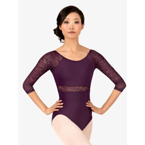 Womens Floral Lace 3/4 Sleeve Leotard