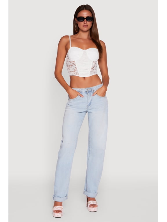 Women's Floral Lace Cropped Sweetheart Bustier Top