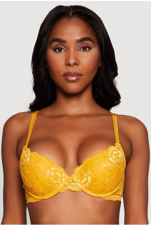 Womens Floral Lace Padded Push Up Bra with Adjustable Straps
